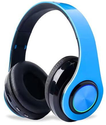 ZZOSRDR Bluetooth Headphones Over Ear, Foldable Lightweight Wireless Headset, Wireless Headphones with Built-in Mic, FM, SD/TF for Online Class, Office, PC, Phone (Blue)