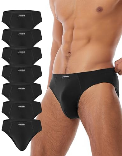 FORVEVO Lot de 7 Caleçons Hommes Slip Coton, Caleçons Respirants Hommes, sous-vêtements Classiques Doux avec Poche, Stretch, sans Étiquette(L,Noir)