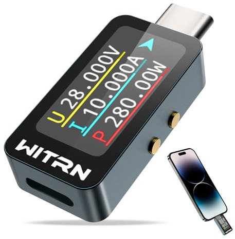 USB Tester Heemol USB Power Meter Digital Multimeter DC 4-28V10A Type-C PD Tester Voltage and Current Tester Gravity Rotation Screen Colour IPS LCD USB Volt Ammeter Power Charger Detector