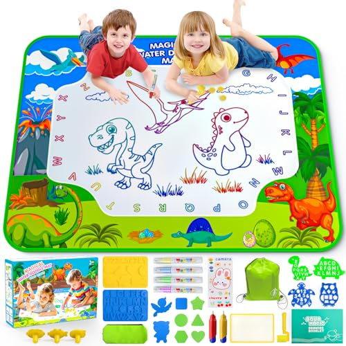 Water Doodle Mat, 40 x 32 Inch Mess Free Drawing Mat, Educational Toy for 3 4 5 6 7 8 Years Old Boys Girls, Neon Color Mat Doodle Board Writing Drawing Toys Holiday Christmas Birthday Gifts