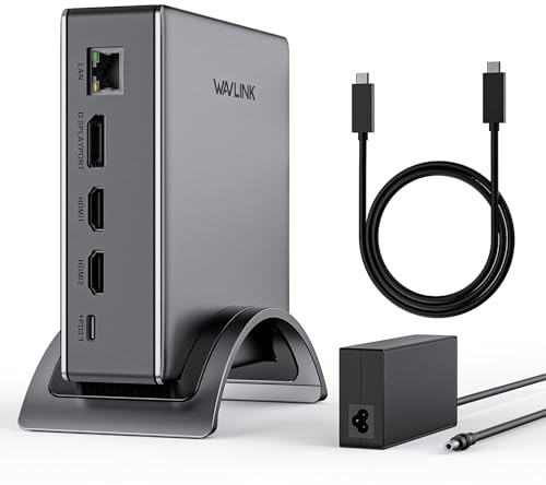 Laptop Docking Station,WAVLINK PD3.1 Docking Station 3 Monitors with 8K@30Hz/4K@144Hz,2*HDMI + DP,140W PD Charge,USB-C 10Gb,USB-A 5Gb,Gigabit Ethernet,Audio/Mic Compatible with HP,Windows