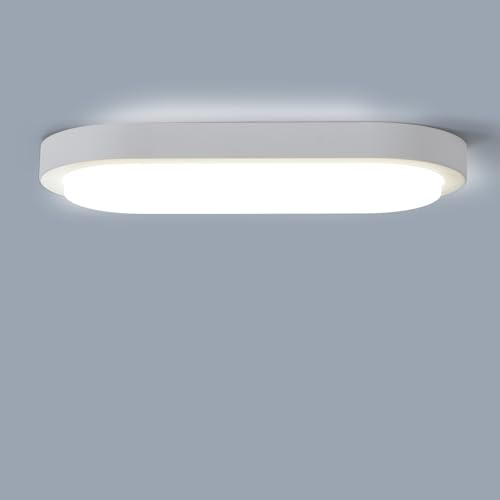LEZOE Lámpara de techo LED para baño, 12 W, 1700 lm, 140 (Lm/W) 4000 K, IP54, resistente al agua, para ambientes húmedos, baño, ideal para baño/cocina/balcón/sótano/dormitorio/pasillo ovalado, 215 x