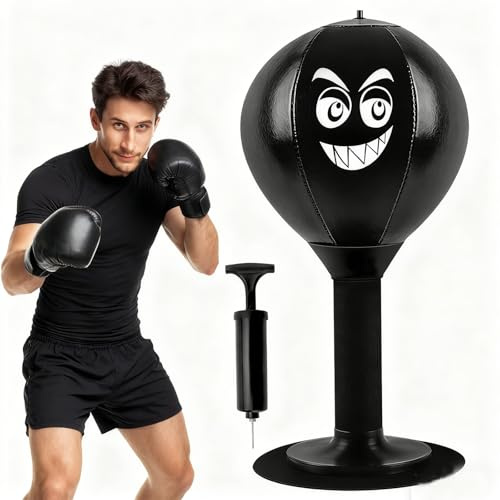 Punchingball escritorio con ventosa y bomba – alivio del estrés saco de boxeo escritorio saco de arena mesa inflable pelota de boxeo juguete antiestrés para oficina, oficina en casa y adultos (negro)