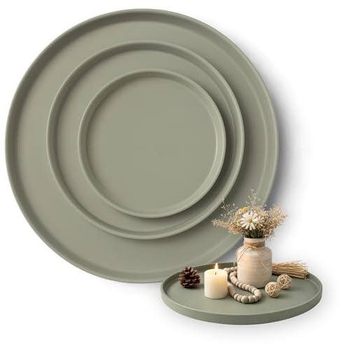 Set di 3 vassoi decorativi rotondi (25 cm, 30 cm, 40 cm), vassoio decorativo per corona dell'Avvento, vassoio per candele e decorazioni tutto l'anno, elegante vassoio rotondo, verde – Made in Europa