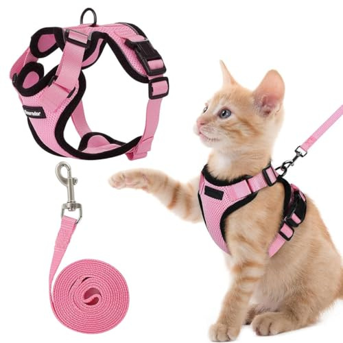 GNALIA Arnes Para Gatos, Chaleco Ajustable Antiescape Con Correa 150Cm, Tela De Malla Suave Transpirable, Tamaño Xs Color Rosa, 1 Unidad Para Pasear Y Entrenar