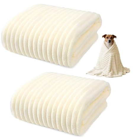 HMCEY 2 Piezas Manta para Perros y Gatos 45 X 65 CM,Manta Sofa Animales,Animal Blanket,Mantita Suave para Mascotas Reversible,Mullida Mantas Cálidas Lavable para Cama, Protege Muebles - Blanco Beige