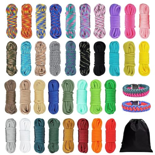 Paracord Cord 550 Combo Kit - 36 Colors 10 Feet 4mm 7 Strands Nylon Rope Multifunction Para Cord Outdoor Survival Rope for Making Bracelets, Lanyard, Dog Collar, Outdoor, Camping,Keychain,DIY Crafting