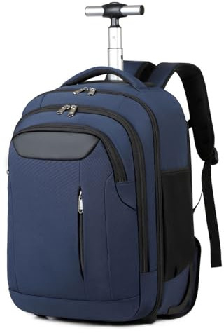 Affärsvagn Med Hjul, 15,6 Tum Laptop Ryggsäck, Resväska för Män, Handbagage för Skola och Arbete, L (Blå)