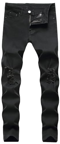 Générique Rippade jeans för män, enfärgade rippade byxor, smala, knärivna, stretchiga, avslappnade