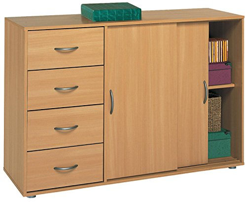 Cómoda con puertas correderas y cajones (madera de haya)