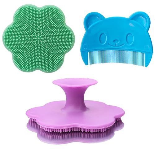 Brosse Nettoyante Visage Silicone Manuelle ，Brosse de Bain Pour Bébé,Brosse Pour Berceaux Pour Bébé，Convient Pour le Nettoyage du Visage des Adultes et le Bain de Bébé (Grande/3 pièces)