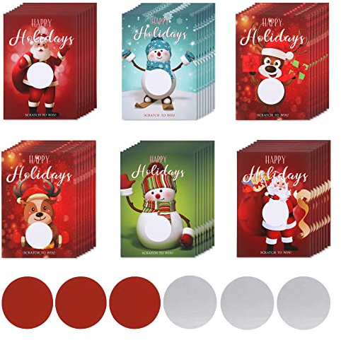 120 Pieces Christmas Scratch Off Cards Xmas Blank Holiday Scratch Cards with Christmas Winter Patterns for Small Business Restaurant Teacher Festive Raffle Ticket Supplies(Snowman Elk Santa Claus)