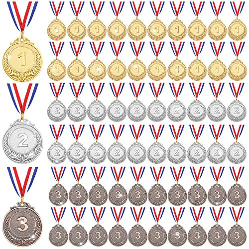 Kigeli 63 Pieces Gold Silver Bronze Award Medals, Metal Winner Award Medals with Neck Ribbon, 1st 2nd 3rd Prize Medals for Kids, Adults, Competitions, Sports, Spelling Bees, 2 Inches