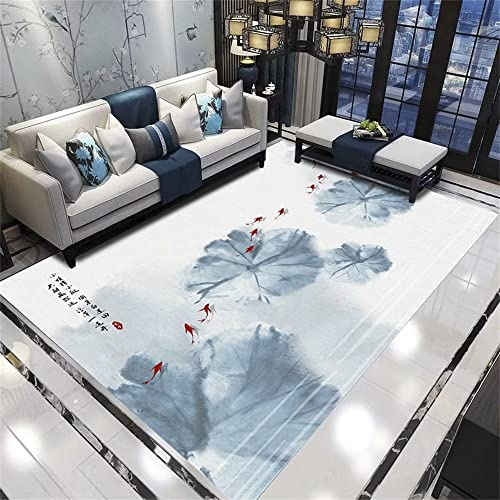 Set Tappeti Camera Da Letto 3 Pezzi 70x140cm Tappeti Scendiletto Camera Tappeto rettangolare da soggiorno con foglia di loto grigio stampato decorazione della scuola di pesce Accessori Salotto
