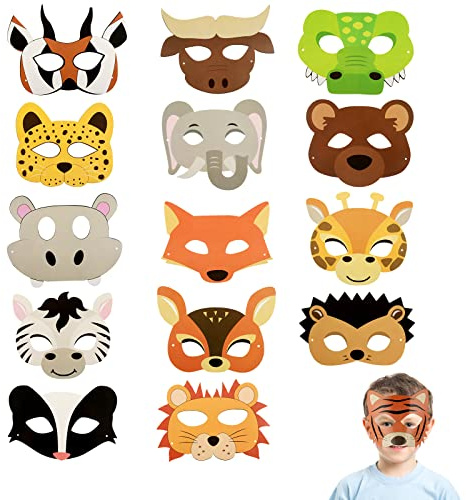 Abeillo 15 Pieces Animal Masks Party Favors Wild Animal Jungle Safari Theme Birthday Party Favors Animal Costumes Dress-Up Party Supplies and Decorations