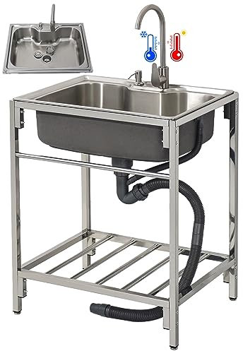 Fregadero de cocina comercial con 1 compartimento, fregadero de servicio independiente de acero inoxidable con grifo de agua fría y caliente para lavandería, bar, restaurante, 72 cm