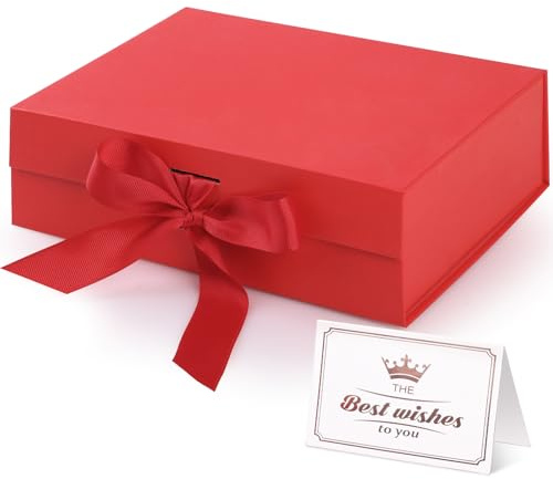Hianjoo Caja de Regalo 23 * 17 * 7cm, Cajas de Regalo Magnéticas con Tapas y Cinta Cajas Decorativa de Embalaje de Regalo Cajas de Presentación para Regalos Tapas para Embalaje de Regalos, Rojo
