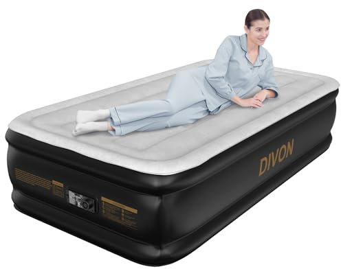 DIVON Twin Air Mattress with Built in Pump Raised,18” Inflatable Mattress with Wave Design,Blow Up Mattress in 2 Mins,Single Twin Size Air Mattress for Guest, Thicker AirBed,Colchon Inflable-330Lbs