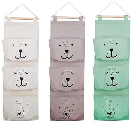 Yuqilin 3 Stück Wand Hängen Tasche, Organizer Kinderzimmer 3 Farben Wasserdicht Hängeaufbewahrung Kinder mit 3 Taschen Hängeaufbewahrung Kinderzimmer, Geeignet für Kinderzimmer, Badezimmer, Schlafzimm