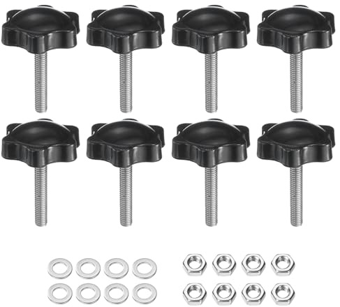 QUARKZMAN 8 stycken räfflade skruvar, stjärnhandtagsmuttrar M5 x 20 mm metrisk 304 rostfritt stål gängbultar 32 mm flänsmuttrar 6-stjärniga plasthuvud, gängstift handknappar, handtag, tumskruvar