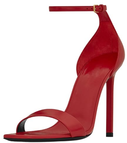 Gueploer Tacchi Sandali per Le Donne, Round Open Toe Cinturino alla Caviglia Tacchi Alti Scarpe da Festa Classiche con Cinturino per Il Ballo di Fine Anno,Rosso,46 EU