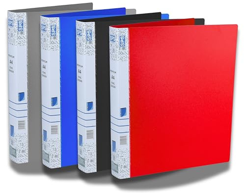 SPS Raccoglitore ad anelli 2D, formato A4, cartella da ufficio per certificati e documenti, per documenti di ufficio e scuola, multicolore, confezione da 4