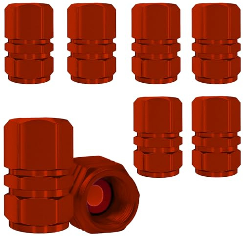8 Pcs Universal Aluminum Tire Valve Stem Caps with Gasket for Cars, Motorbikes, Bikes, Trucks, SUVs, and Scooters (red)