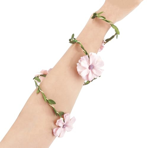 Tinoaly Brazalete de Flores, Brazalete Flores Hada Renacentista Accesorios de Ropa para Mujer Artículos Disfraces para Festivales y Juegos Rol (Rosa)