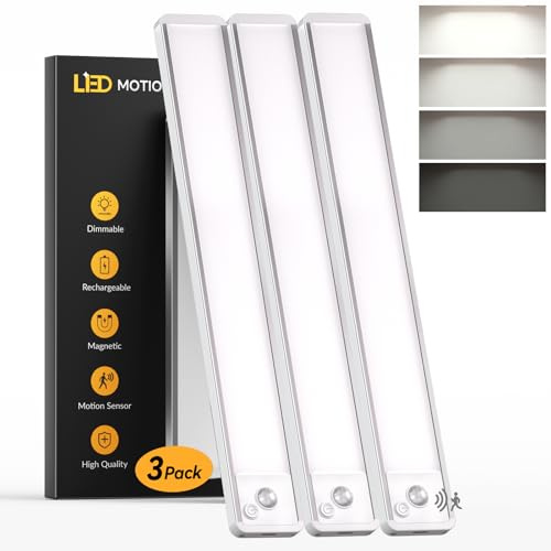 Luces para Cocina Bajo Gabinete - 2500mAh de Larga Duración, Barra de Luz de Trabajo con Sensor de Movimiento y Regulable de 40CM, Iluminación LED Magnética Portátil para Taller - Paquete de 3