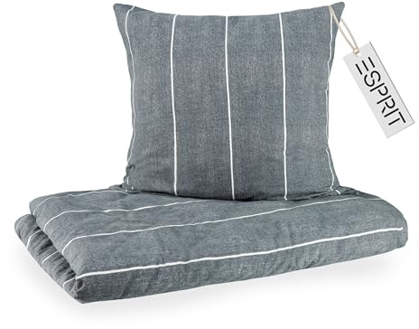 Esprit - Biancheria da letto in flanella, 135 x 200 cm, in cotone grigio, set di biancheria da letto di lusso, 2 pezzi, ecologico, caldo e soffice, copripiumino 135 x 200-1 e 1 federa 80 x 80 cm