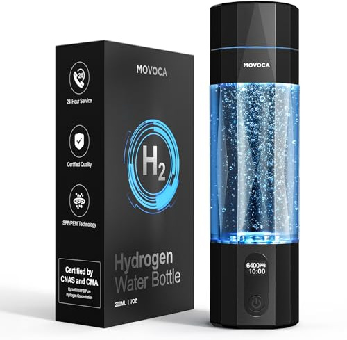 MOVOCA Upgrade Hydrogen Water Bottle, Up to 6400PPB Hydrogen Water Generator -SPE PEM Tech, 7OZ Food-Grade PC Hydro Water Machine, Health Care Gifts for Husband, Wife, Family, Friends, Travel