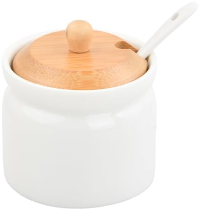 Ziyonix Zuccheriera Ceramica, Barattoli Sale per Cucina Saliniera In Porcellana Set di Ciotole in Porcellana con Coperchio e Cucchiaio per Casa e Cucina (C)
