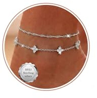 BMMYE 2Pcs Anklets for Women,Waterproof Silver Ankle for Women Dainty Layered Ankle Bracelets Adjustable Anklet Set Hypoallergenic 925 Sterling Silver Ankle Chain Beach Foot Jewelry for Her