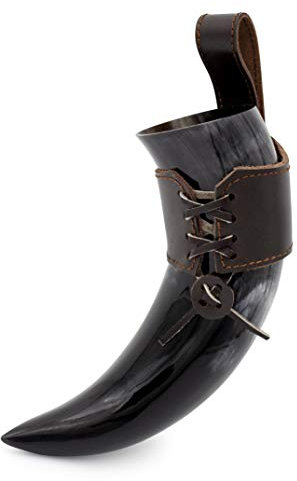 Norse Tradesman 12 Authentic Ox-Horn Viking Drinking Horn w/Genuine Leather Belt Holster | Burlap Gift Sack Included | The Journeyman
