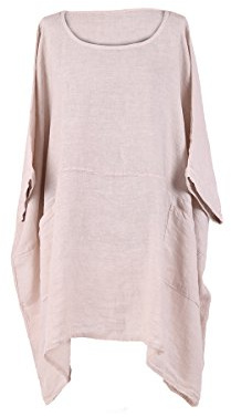LushStyleUK New Ladies Italian Plus Size Plain Linen Tunic Top Women Lagenlook Top Plus Size (Beige)