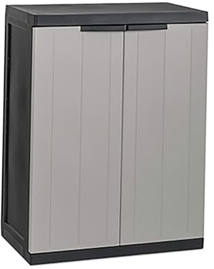 Toomax - Armoire en PVC 2 Portes Toomax Bios Midi Modèle Basse, 65 x 37 cm, 85 cm de Hauteur, Cadenassable, 1 Étagère Réglable, Écologique, Couleur Black Edition/Warm Grey