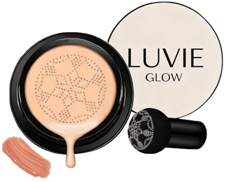Coussin de fond de teint Luvie Glow, crème CC à coussin d'air en forme de tête de champignon, fond de teint BB crème, correcteur hydratant illumine le teint de longue durée et uniforme (Brunet brown)
