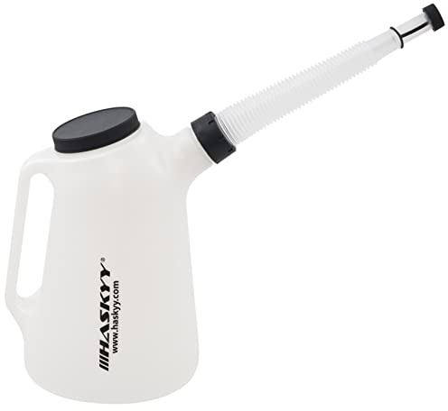 HASKYY Caraffa per olio da 1,2,3,4,5,6,8 l, dosatore (6 litri), colore bianco