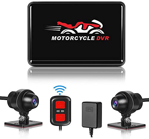 VSYSTO Moto Dash Cam Obiettivo Grandangolare 130°, Doppia Fotocamera Anteriore e Posteriore 1080P, Nessuno Schermo, WiFi, Visione Notturna, Sensore G, Registrazione in Loop (Arancione) (B2UL)