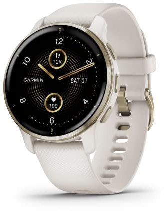 Garmin Venu 2 Plus - Montre connectée GPS multisports avec appels via Bluetooth et suivi santé - Cream Gold avec bracelet silicone ivoire - Boîtier 43 mm (Reconditionné)
