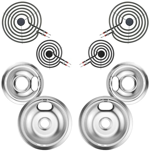 Electric Stove Burner Drip Pans W10196405(8”) and W10196406(6”)+Electric Stove Top Burner MP15YA(6) MP21YA(8) Compatible for Whirl-pool Ken-more May-tag Ama-na etc by MIFLUS