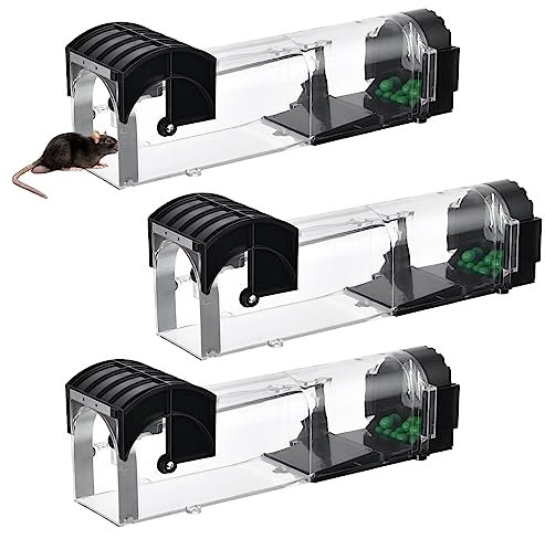 WHEELIO Mouse Traps, 3 Pack Humane Mouse Traps for Indoors and Outdoors, Reusable Live Mouse Trap, Quick, Effective and Easy to Clean