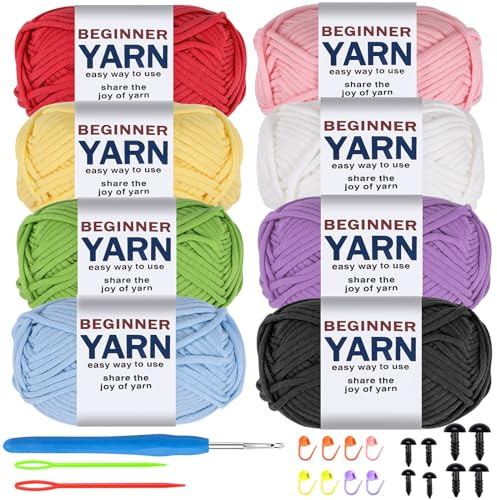WSICSE 8 x 50 g, filato di cotone per uncinetto, per principianti, facile da vedere, spesso, morbido, per principianti, kit regalo