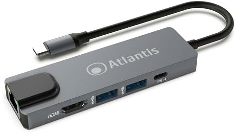 ATLANTIS A04-TC_LANHD+PU Mini Docking Station USB C (Type C) a HDMI 4K, Ethernet RJ45 Gigabit, 2 USB 3.0, 1 USB C, 1 PD-85W, Compatibile con tutti Notebook.