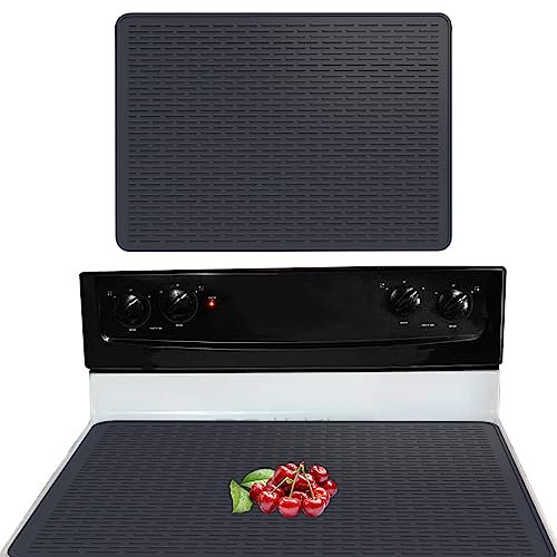 Large Induction Hob Protector Mat, Induction Hob Cover Silicone Cooktop Protector, Silicone Stove Top Cover 29.92X20.87In Glass Stove Top Cover Prevents Scratching Kitchen (Black-L)