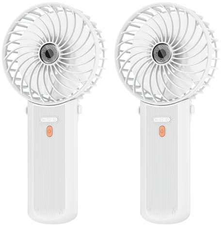 Lepwings Mini Bärbar Fläkt, 2-Pack USB Uppladdningsbar Handhållen Fläkt, 4 Hastigheter, 5,5-16 Timmars Användning, 180° Rotation, Liten Hopfällbar Skrivbordsfläkt för Hem, Kontor, Resor - Vit