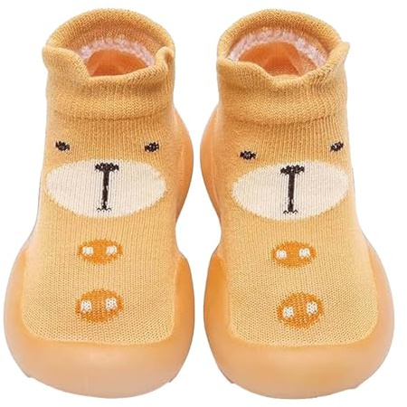 Baby Girls Boys First Walking Shoes Anti Slip Slippers Socks Barefoot Shoes Toddler Infant Non Slip Sole Shoes Breathable(Light Yellow, 18-24Month)