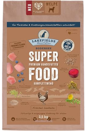 Lakefields SUPERFOOD | Premium Welpenfutter trocken | 61% Huhn | 2,5kg | Getreidefreies Trockenfutter für Welpen | Mit Leinsamen, Heidelbeeren & Bierhefe | Von Tierärzten entwickelt