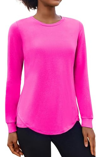 PINSPARK Sportshirt Damen Langarm UPF 50+ Sonnenschutz Sport T-Shirt UV Schutz Shirt Schnelltrocknend Laufshirt Rundhals Yoga Top Langarmshirt Fitness Rashguard Rosa L