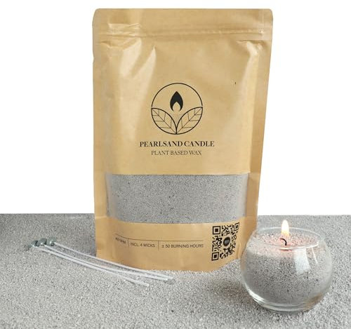 COMFORDER Sable pour Bougies parfumée avec Mèches, Kit Bougie à Faire Soi-Même, 400 g de Perles de Cire pour Bougie + 4 Mèches (Gris, Lavande)
